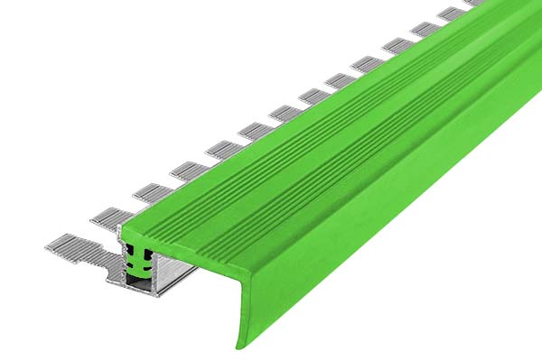 Алюминиевый закладной профиль FlextStep (FS-25) с зеленой противоскользящей вставкой
